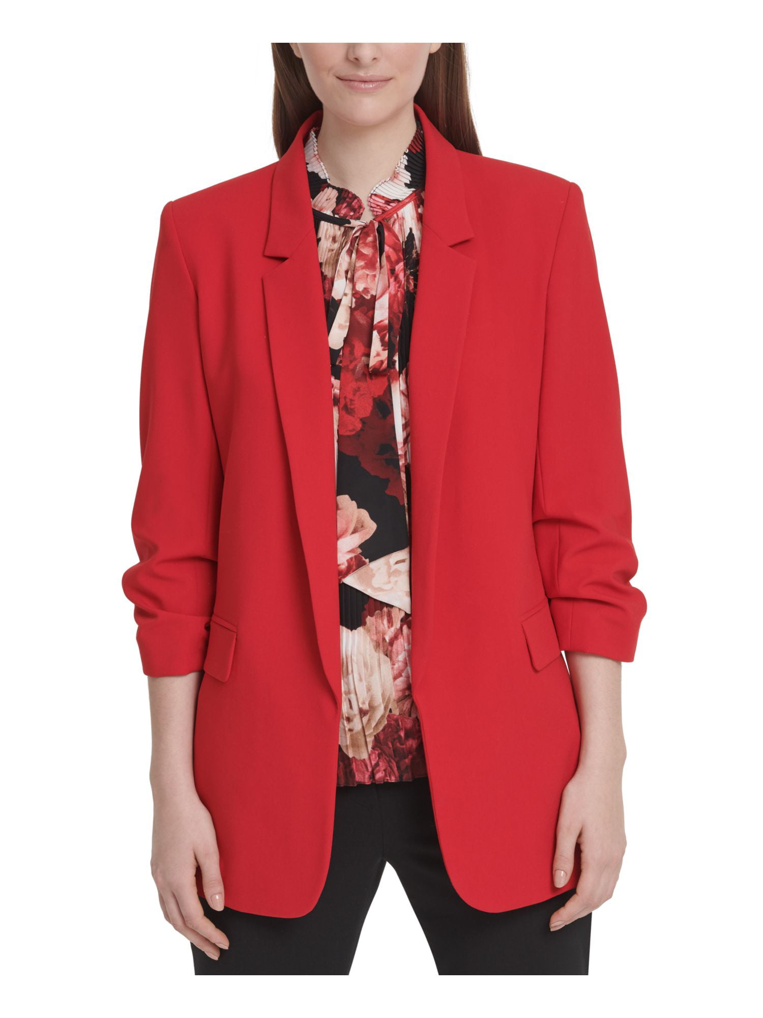 DKNY Womens Red Pocketed Open Front Long Sleeve Wear To Work Blazer ...