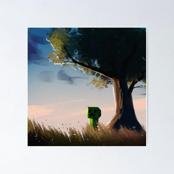 Poster Minecraft Creeper Sunset Aesthetic Painting - No Framed, Vintage Wall Art, Trendy Retro Print, Positive Quote Poster, Room Decor, Wall Art, Poster Only