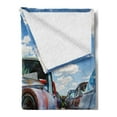 thumbnail image 2 of Vintage Soft Flannel Fleece Blanket, Abandoned Vintage Cars Rusting in a Ghost Town Cloudy Sky Digital Image, Cozy Plush for Indoor and Outdoor Use, 50" x 70", Pale Coffee and Blue, by Ambesonne, 2 of 5