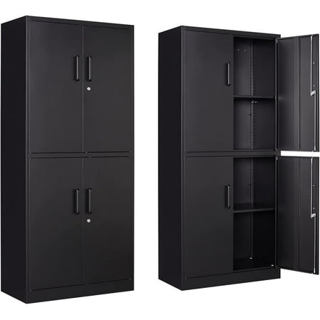 

Youtuboom Metal Locking Cabinet 71 Tall Metal Cabinet with 4 Doors and 2 Adjustable Shelves Locking Steel Cabinet for Home School Office Gym Garage (Black)