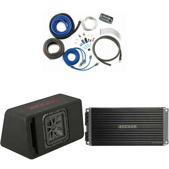 Kicker 45VL7R102 Single 10" L7R Loaded Vented Enclosure - 500 Watts RMS - w/ Key5001 Amp, Wiring Kit Bundle