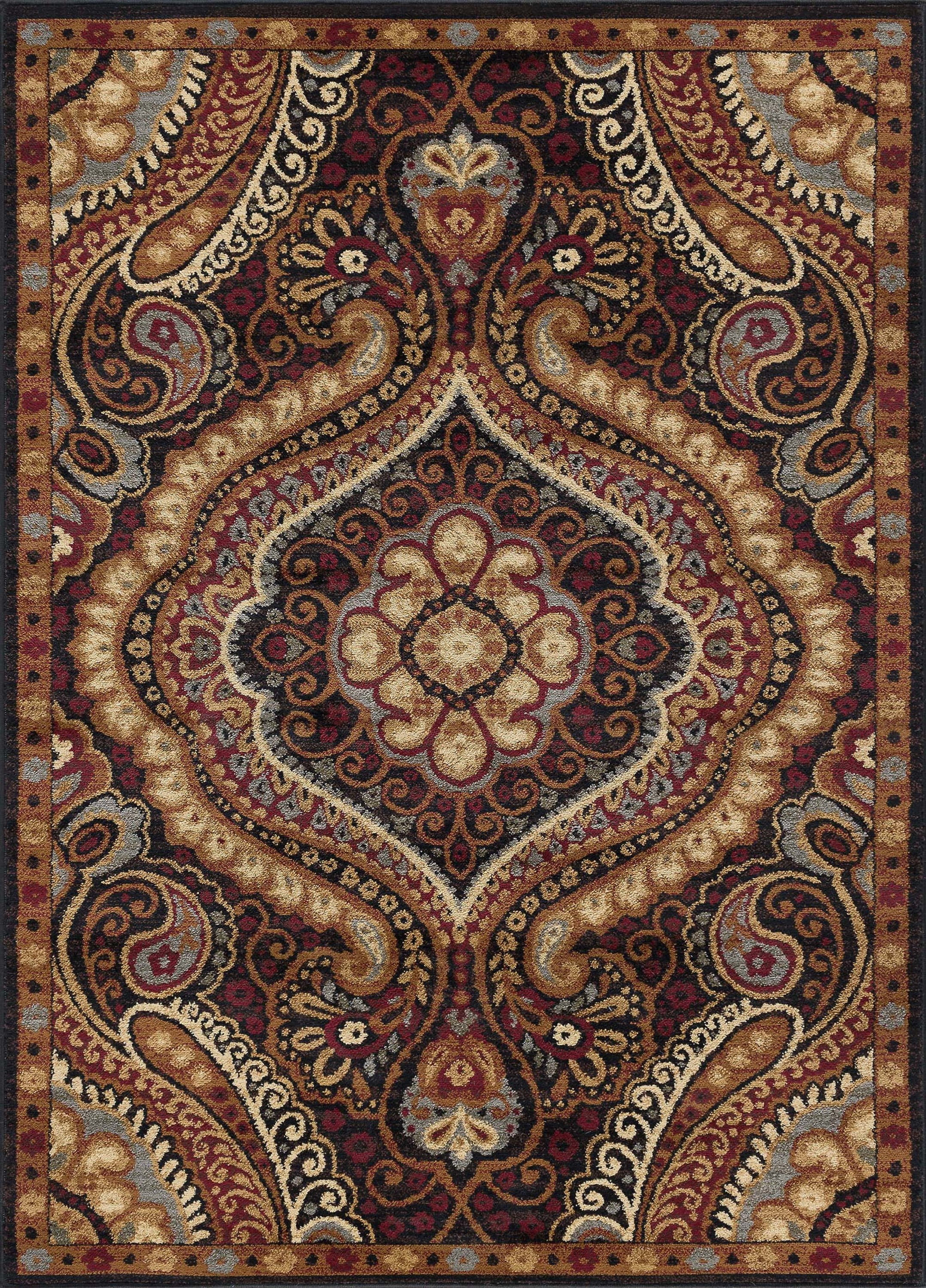 Transitional 8x10 Area Rug (7'6'' x 9'10'') Paisley Black, Red Living Room Easy to Clean