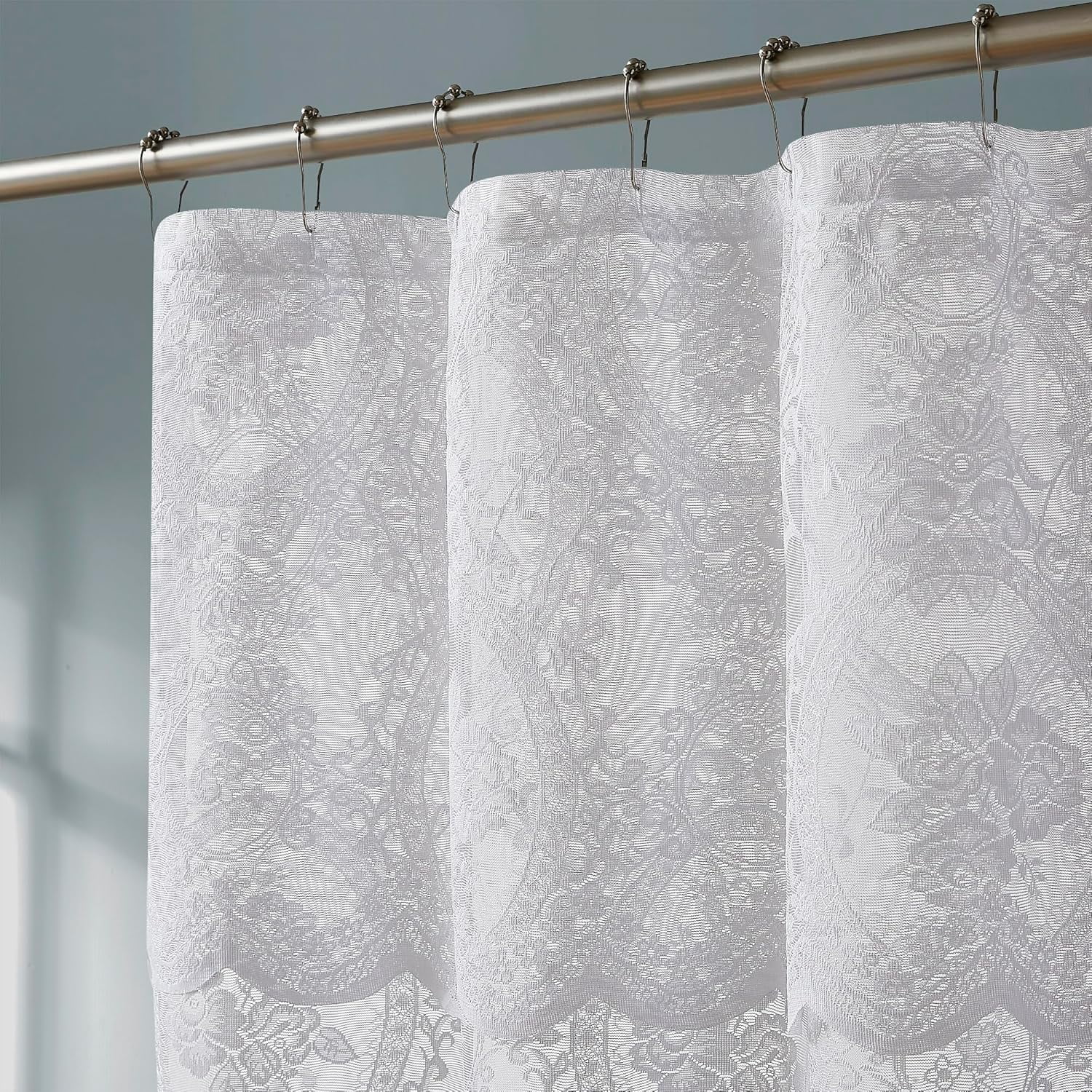 84 Inch White Gothic Vintage Shower Curtain with Matching Valance. SH White 84