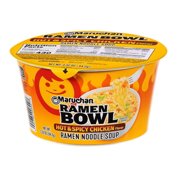Maruchan Bowl Hot & Spicy Chicken Flavor Ramen Noodles With Vegetables, 3.32 Oz, (Pack of 2)