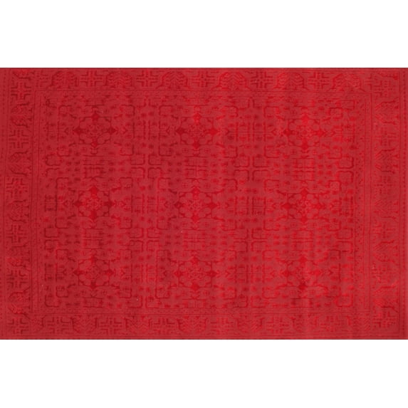 Ahgly Company Indoor Rectangle Contemporary Red Abstract Area Rugs, 8' x 10'