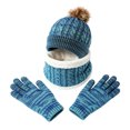 thumbnail image 2 of 3 Pcs Kids Winter Hat Scarf Gloves Set Boys Girls Knit Pompom Beanie Fleece Lined Neck Warmer Thick Thermal Ski Sets Blue 2-10 Years, 2 of 5