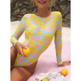 thumbnail image 5 of Attraco Women One Piece Print Swimsuit Crew Neck Backless Long Sleeve Rashwear Surfwear, 5 of 6