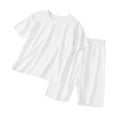 thumbnail image 2 of MKOSPLRT Outfits for Kid 2 Piece Sets 2-15 Years Solid Casual Loungewear Sets Short Sleeve T Shirts Baggy Wide Leg Shorts, 2 of 6