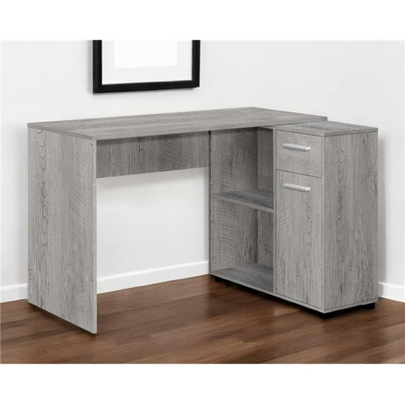 HomeRoots 489904 46 in. Gray Wood L Shape Computer Desk with Two Drawers