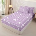 thumbnail image 2 of Manfei Dreamy Cartoon Moon Zipper Full Size Comforter Sets with Fitted Sheet and 2 Pillowcases,Cute Starry Sky Zipper Bedding Set,Lavender White,Colorful Stars Reversible,4pcs, 2 of 8