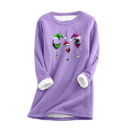 JIKNTTR Christmas Sweatshirts For Women Winter Warm Long Sleeve Shirt Pullover Top Soft Crewneck Thermal Pullover Lightweight Base Layer Shirts