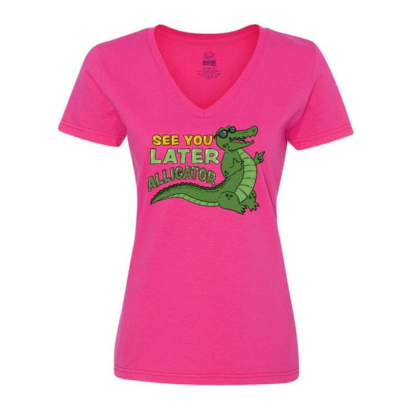 Inktastic See You Later Alligator with Black Sunglasses Women's V-Neck T-Shirt