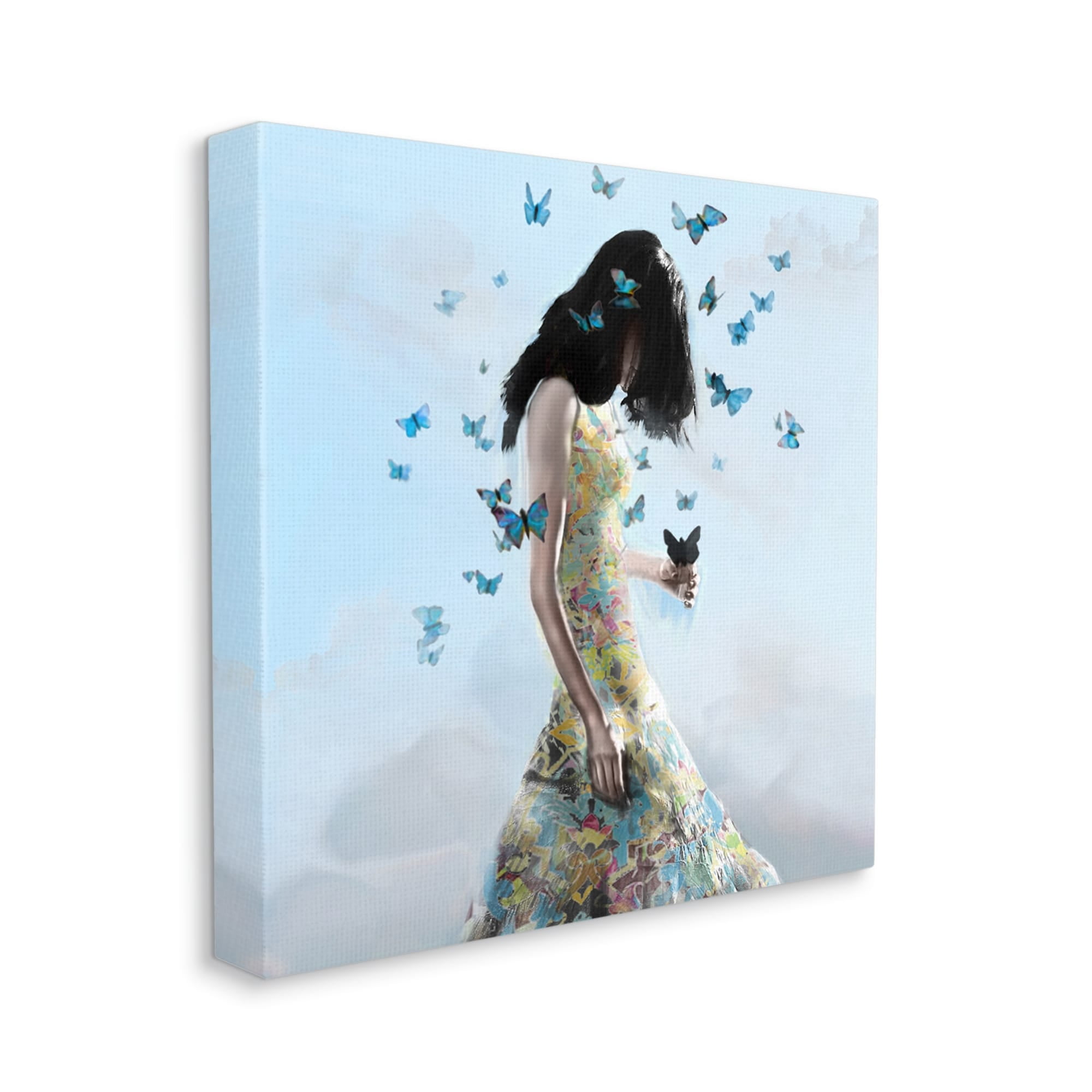 Stupell Industries Peaceful Blue Butterflies Fluttering Woman Gown Dress Canvas Wall Art, 17 x 17, Design by Erika C. Brothers