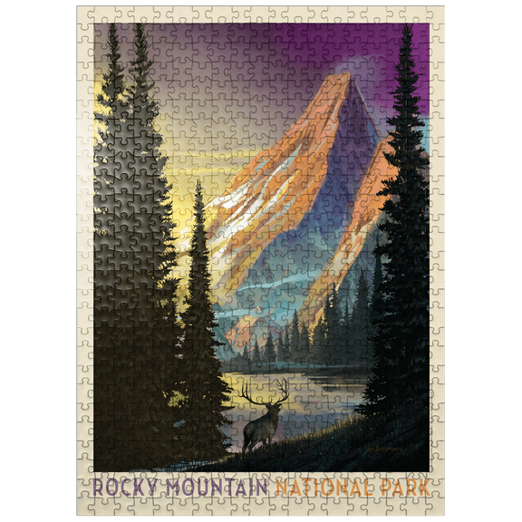 MyPuzzle - Rocky Mountain National Park: Pyramid Peak, Vintage Poster - Premium 500 Piece Jigsaw Puzzle for Adults