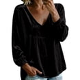 thumbnail image 2 of Xdegoge Women's Long Sleeve V Neck Tops Velvet Blouses Lace Trim Peplum Babydoll Shirts Casual Fall Tunic Tops for Women, 2 of 7