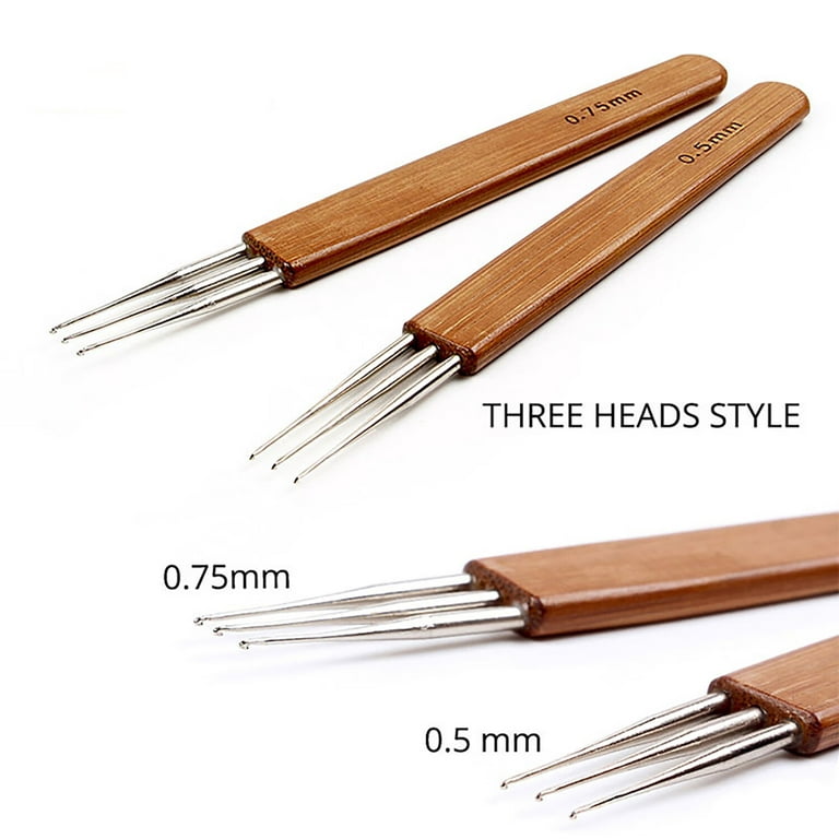 OLOEY 1/2/3 Hooks Style Dreadlock Needle for Braid 0.5Mm 0.75Mm Natural  Bamboo Dread-Lock Hair Weaving Tool 