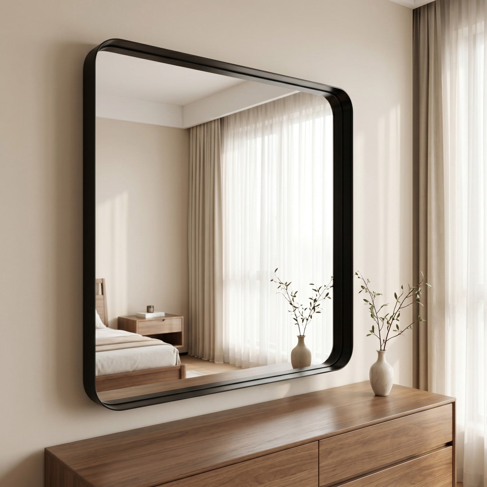 Gleamira 42"x42" Bathroom Mirror Wall Mounted Rectangular Vanity Mirror with Deep Frame, Black