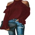 thumbnail image 1 of Women‘s Halter Cold Shoulder Slim Fit Long Sleeve Tee Tops, 1 of 4