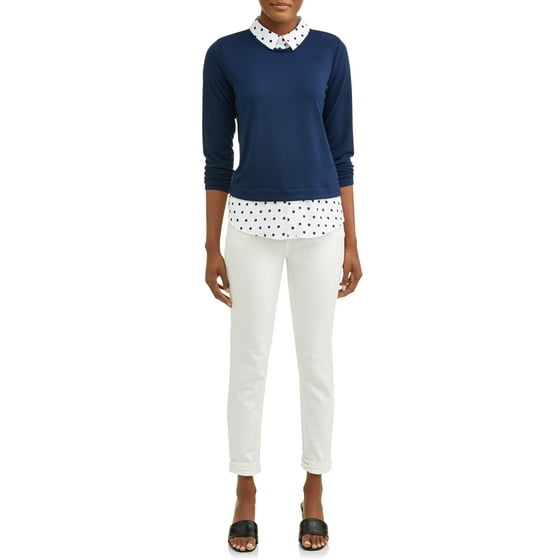 Lifestyle Attitude Women's 2fer Sweater with BuiltIn Collared Shirt