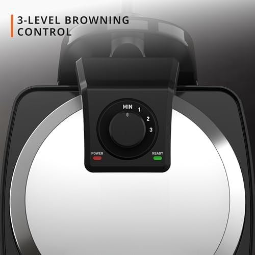 Waffle Maker, Rotating Belgian Waffle Maker, 180° Flip Waffle Iron, Ceramic Non-Stick Plate, 3 Browning Control Levels, Foldable Cool Touch Handle, Removable Drip Tray, Stainless Steel