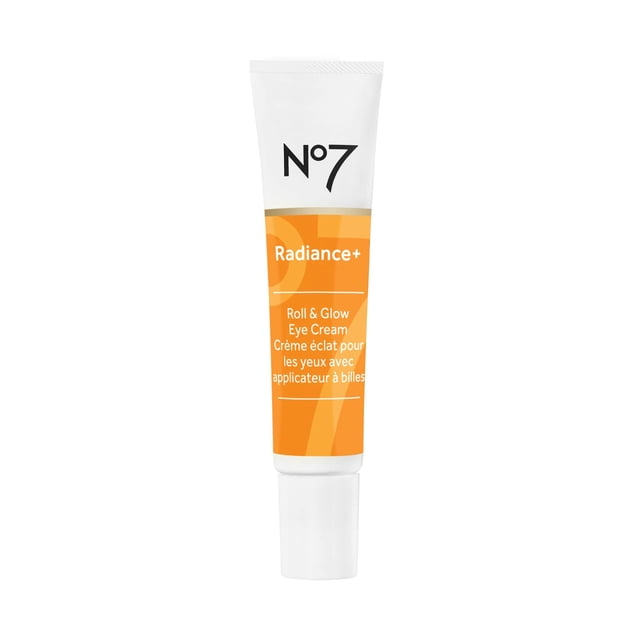 No7 Radiance+ Roll & Glow Eye Cream - Crema revitalizante e iluminadora debajo de los ojos - Corrector de color con vitamina C + crema para ojos con cafeína para ojeras, hinchazón y opacidad (15 ml)
