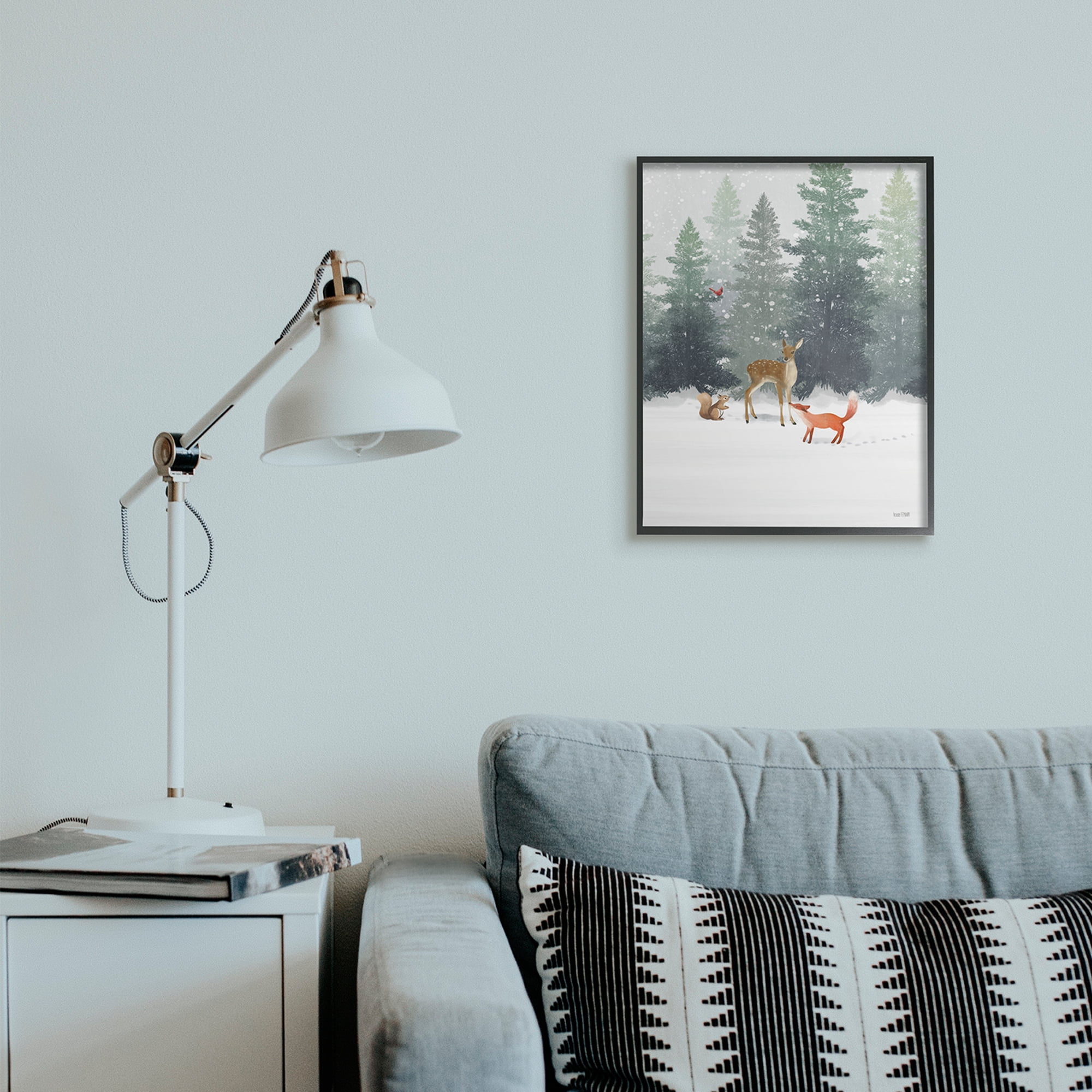 Stupell Industries Winter Season Forest Animals Fox Deer Squirrel Black Framed Design by House Fenway