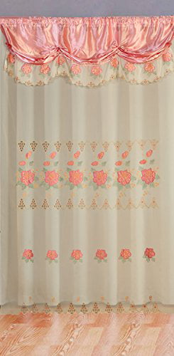 Rose Pink Room Decor Embroidery Sheer Valence Window Curtain Drapes 60x90+18" 
