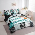 thumbnail image 3 of Homewish Kids Teens Baseball Basketball Football Print Bedding Comforter Set 7 Pieces,Eat Sleep Sports Full Bedding Set Lightweight,Geometric Plaid Fitted Sheet Flat Sheet,Microfiber Bedroom Decor, 3 of 8