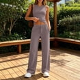 thumbnail image 7 of FRSASU Women's Gym Sets Crew Neck Vest Loose Trousers Suits Workout Athletic Yoga Training Casual 2 Pecs Tracksuits Purple, 7 of 7
