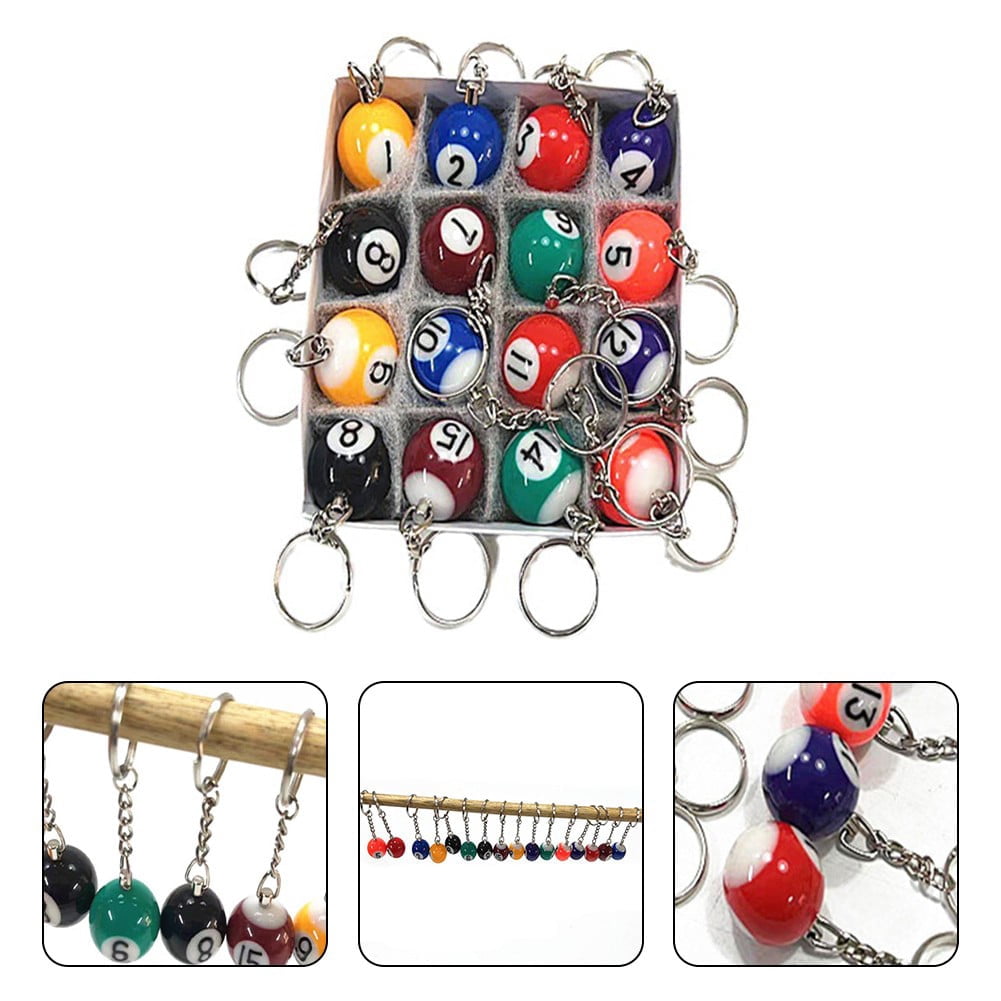 16Pcs Billiards Ball Keyring Pool Player Gift Pool Ball Lucky Ball Charm Keychain Gift for Billiards Lover