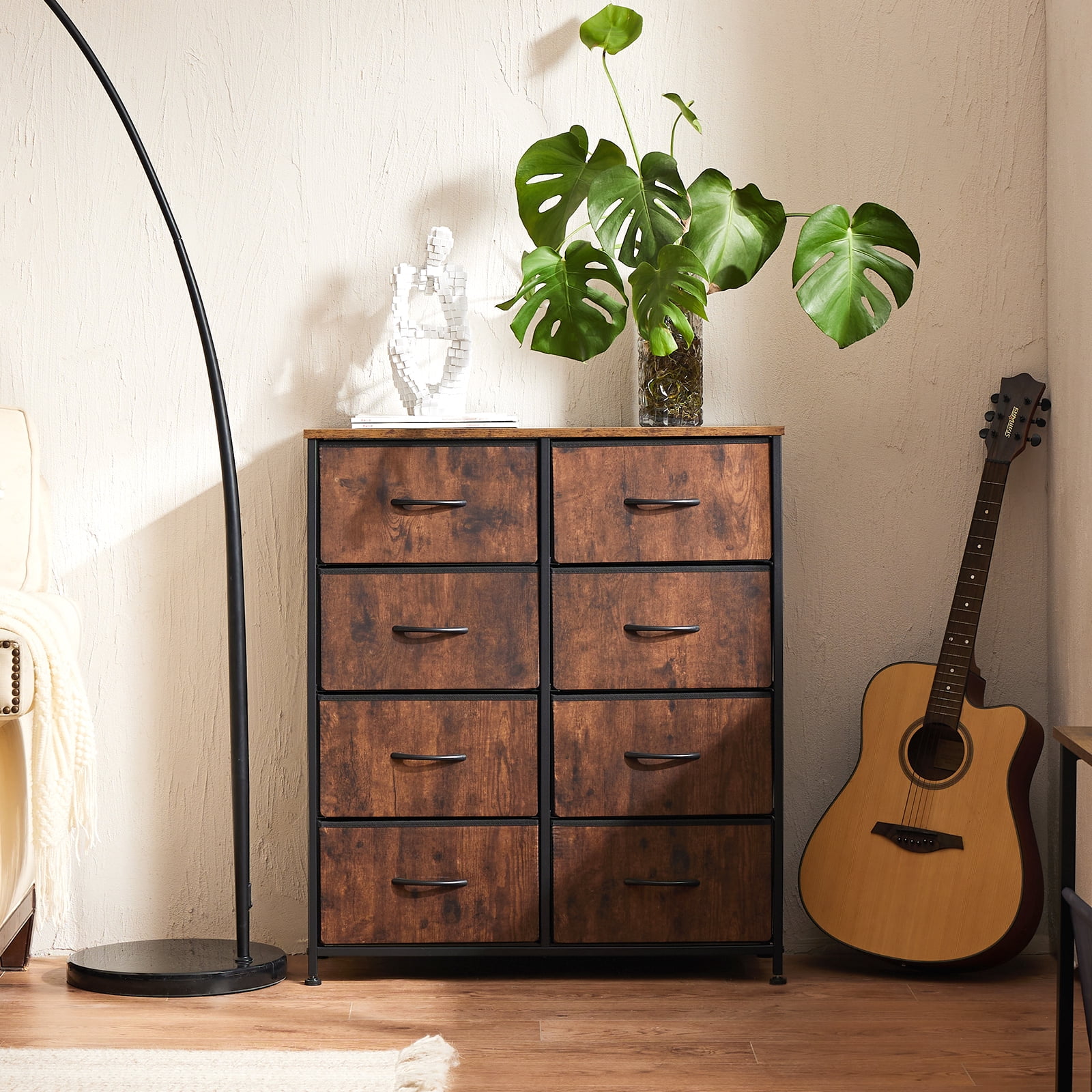 Aidoly Dresser for Bedroom, 8 Storage Drawers, Anti-Tip Fabric Closet Chests Organizer Tower Furniture with Wooden Top Metal Frame for Clothes, Living Room, Hallway, Entryway, Rust