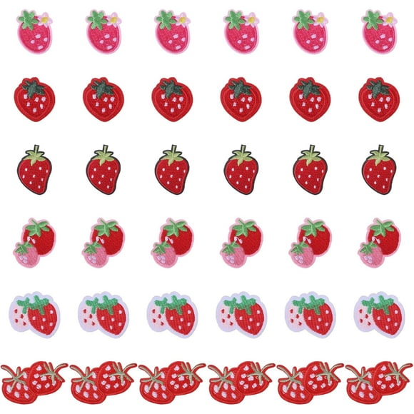 36Pcs Strawberry Patches Iron On 6 Styles Embroidered Fruit Patches Applique DIY Sew on for Clothes Dress Hat Jeans Accessories