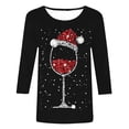 thumbnail image 3 of T-Shirt Décontracté de Noël pour Femmes avec Verre de Vin Rouge Imprimé, Col Rond, Manches Trois-Quarts, 3 of 4