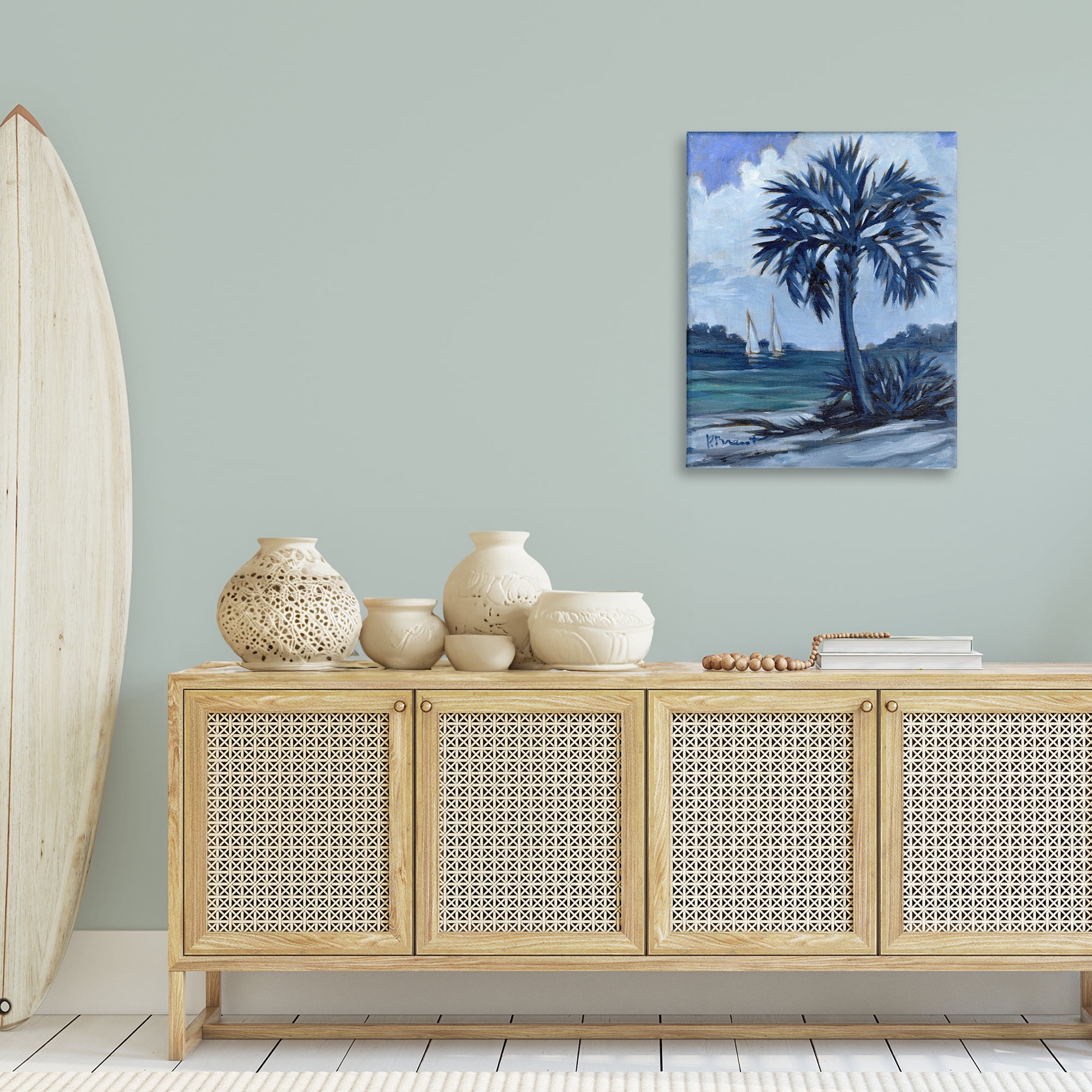 Stupell Industries Blue Palm Impressions Landscape & Nature Painting Wrapped Canvas Art Print Wall Art, 24 x 30