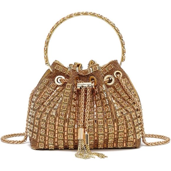 wefenad Bolso de Noche con Diamantes Brillantes para Mujer, Bolso con Purpurina para Fiesta, graduación, cóctel, Boda/Oro champán