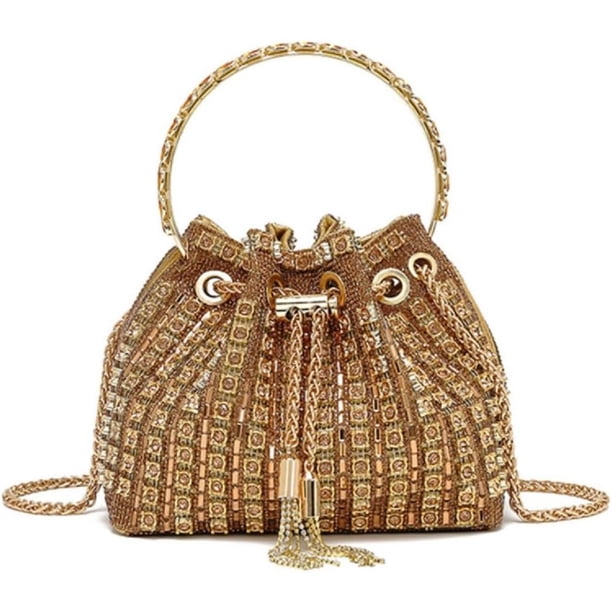 wefenad Bolso de Noche con Diamantes Brillantes para Mujer, Bolso con Purpurina para Fiesta, graduación, cóctel, Boda/Oro champán
