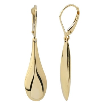 KoolJewelry 14k Yellow Gold Puffed Long Teardrop Leverback Earrings