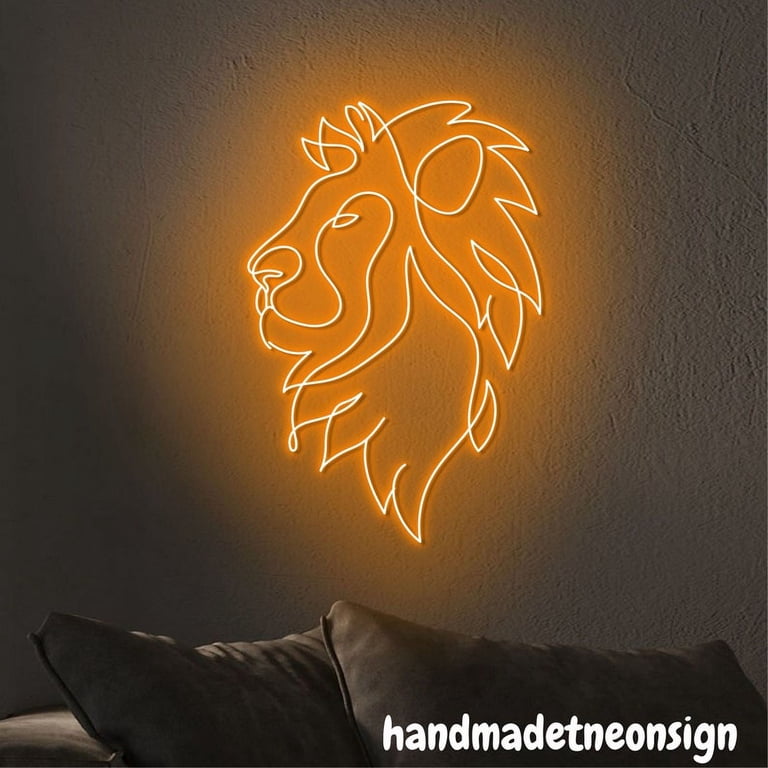 Handmadetneonsign Lion Head Line Art Neon Sign, Lion Animal Wall