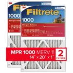 Filtrete 14x20x1 Air Filter, MPR 1000, MERV 11, Micro Allergen Defense 3-Month Pleated 1-Inch Air Filters, 2 Filters