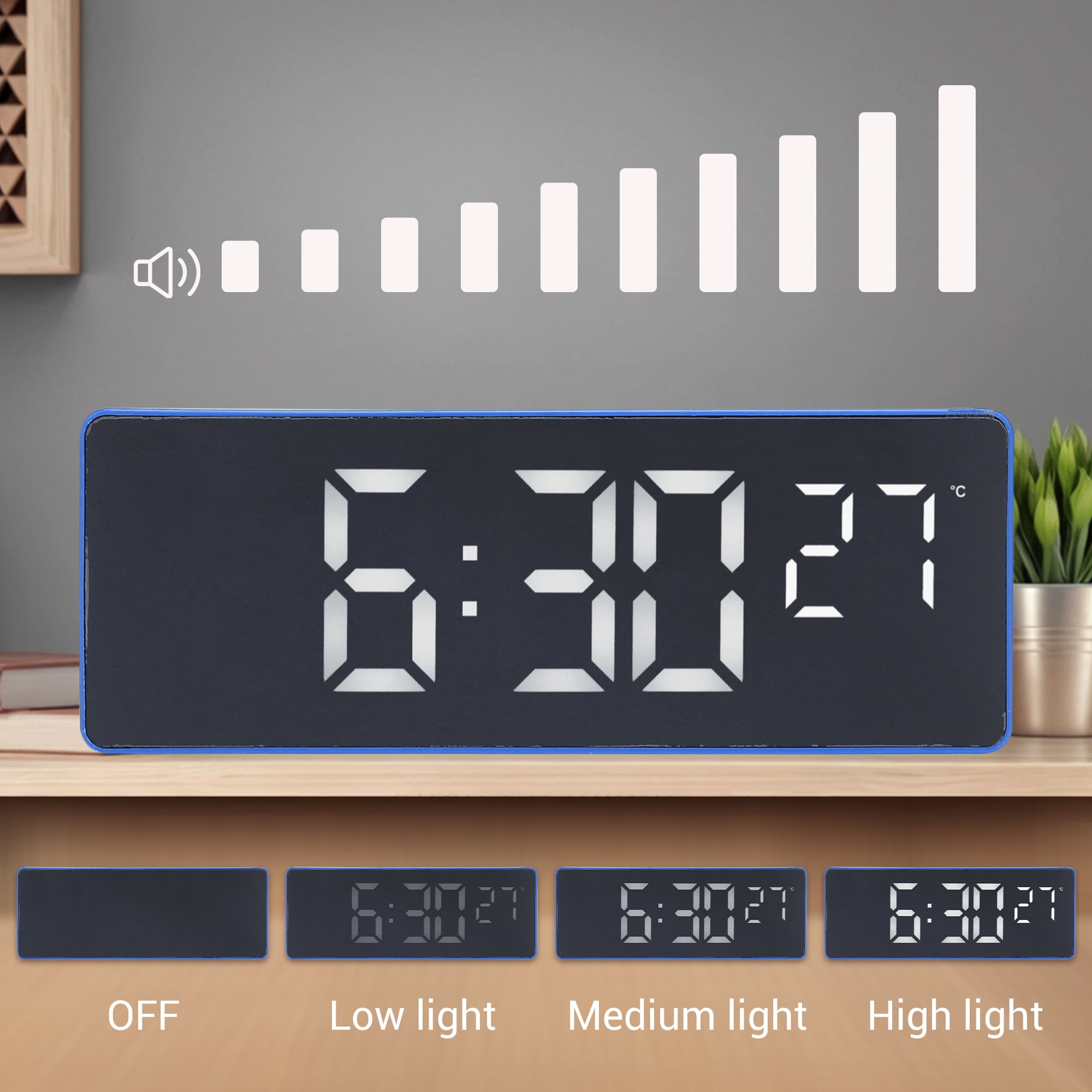 Unique Bargains 2 Pcs Triple Alarm Clock for Bedroom for Deep Sleepers Blue