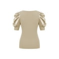 thumbnail image 5 of Liacowi Women Knitting Tops Short Puff Sleeve Deep Neck Solid Color Street Party Summer Wrapped Shirt, 5 of 9