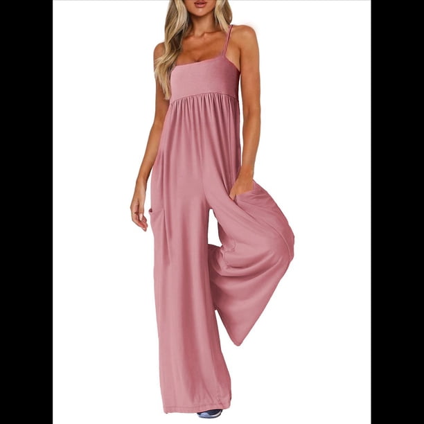 de Verano para Mujer, de una Pieza, con Tirantes Finos y Pierna , con Bolsillos Rosa M