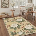 thumbnail image 6 of DEORAB 2.5x10 Area Rugs Machine Washable Low Pile Non Slip Runner for Hallway, Laundry Room, Bedroom, Bathroom, White Peony Print Pattern Lightweight Indoor Carpet, Warm Beige, 6 of 6