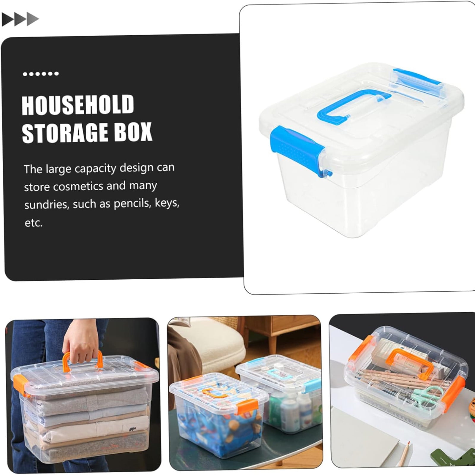 Storage Bin with Latching Lid, Clear Storage Box with Handle, Stackable Storage Container for Organizing Toys, Crafts, Tools,Blue