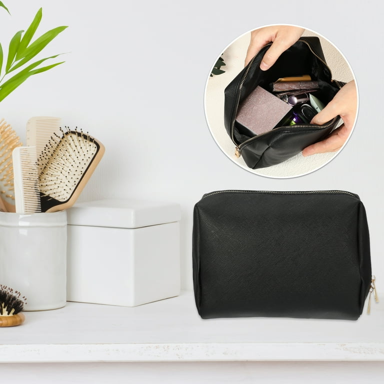 Unique Bargains Small Portable Travel Cosmetic Bag for Women Zipper PU Leather Makeup Bag Suitable for Lipstick Black Adult Unisex Size