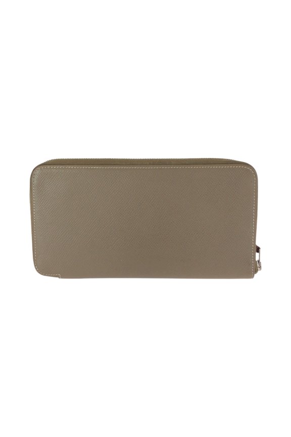 Pre-Owned HERMES Azap Long Silk In Etoupe Beige Silver Hardware Veau Epsom Leather Wallet Round...