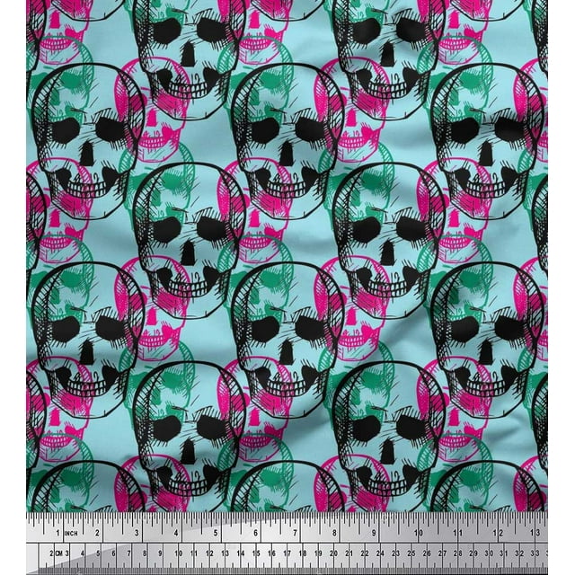 Soimoi Rayon Fabric Skull Halloween Printed Craft Fabric by The Yard 42 Inch Wide