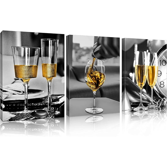 Kitchen Wall Art Dining Room Decor Wine Decor for Kitchen Wall Decor Kitchen Decorations Wall Champagne Glass Black and White Wall Art Decorations for Living Room Framed Canvas Prints Artwork