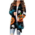 thumbnail image 1 of Cardigan Léger à Manches Longues pour Femmes Halloween Mignon Drôle Citrouille Chat Noir Graphique, 1 of 6