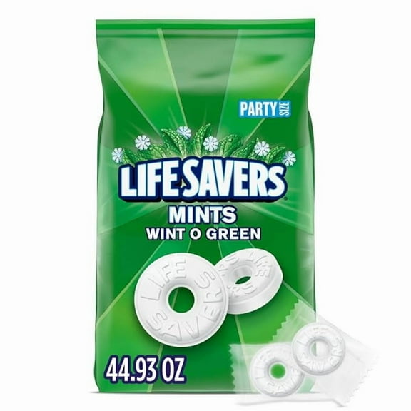 Pack of 1 LIFE SAVERS Mints, Bulk Hard Candy Wint-O-Green Breath Mints, 44.93 oz Party Size
